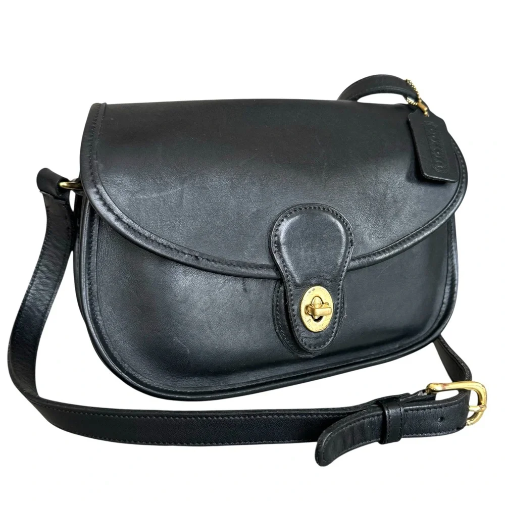 Coach Vintage Leather Prairie Shoulder Bag Messenger Flap Black Crossbody 9954